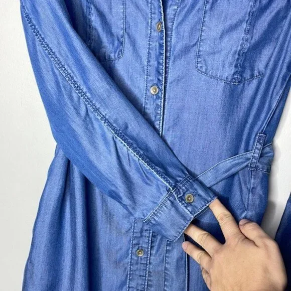 Velvet Heart Size S Anita Tencel Blue Chambray Button Down Casual Shirt Dress - Picture 5 of 12